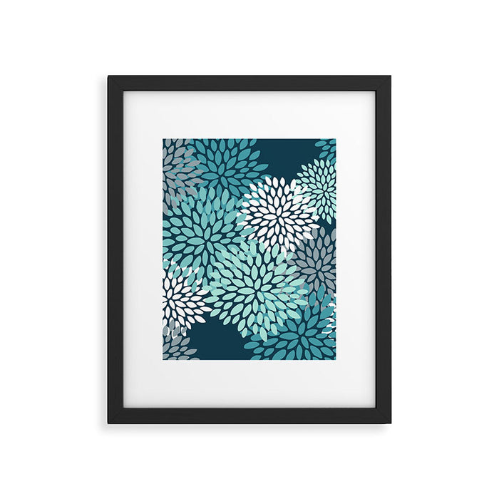 Modern Flowers Print, Teal and White Framed Art Print Gallery Image 1
