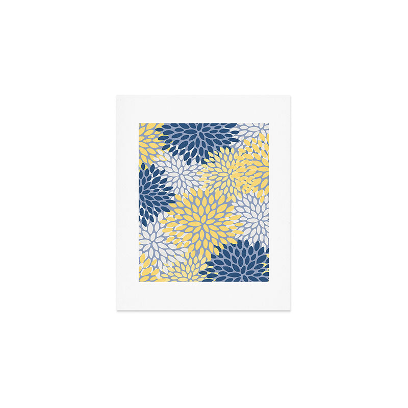 Modern Flowers Print, Yellow, White and Blue Art Print Gallery Image 1