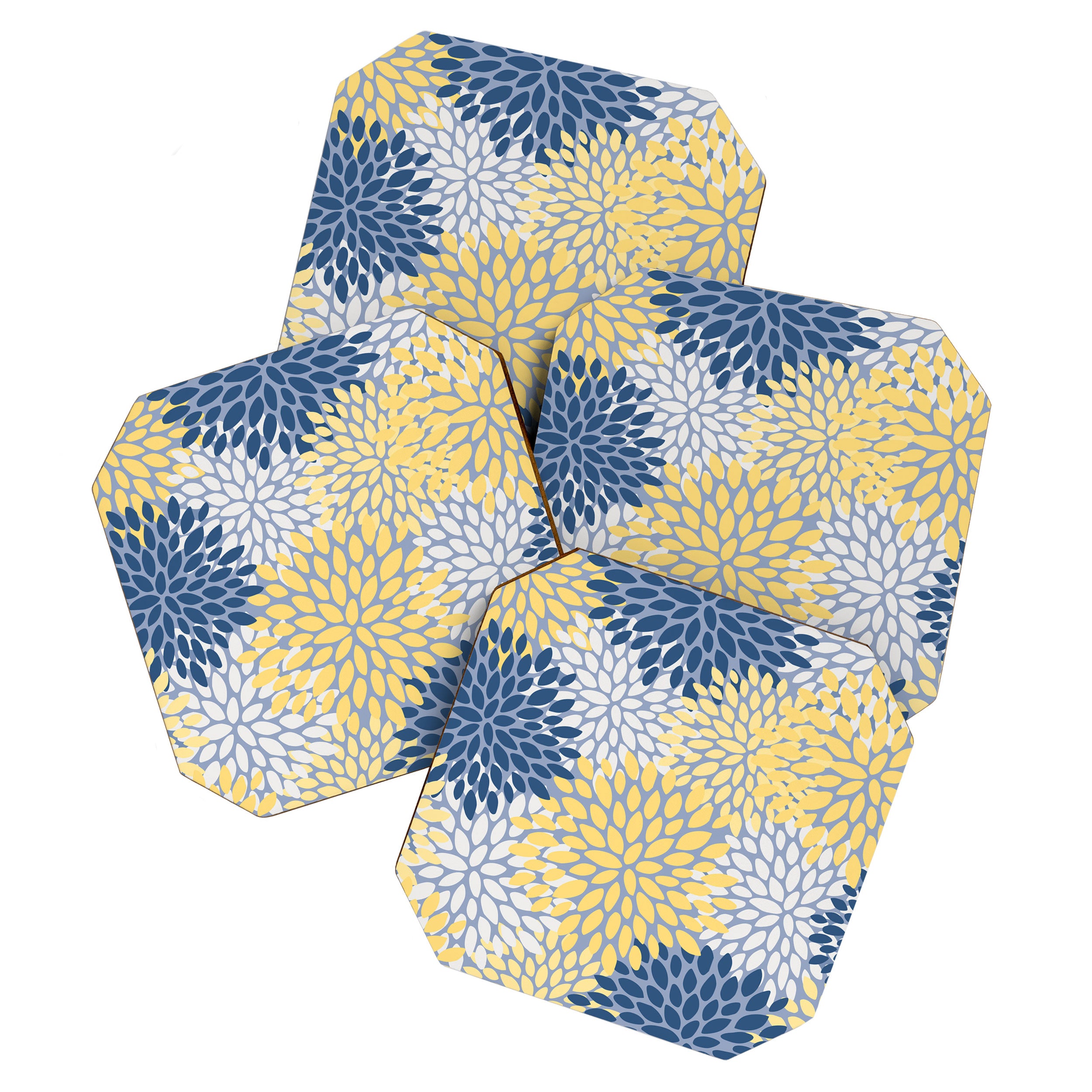 Modern Flowers Print, Yellow, White and Blue Coaster Gallery Image 1