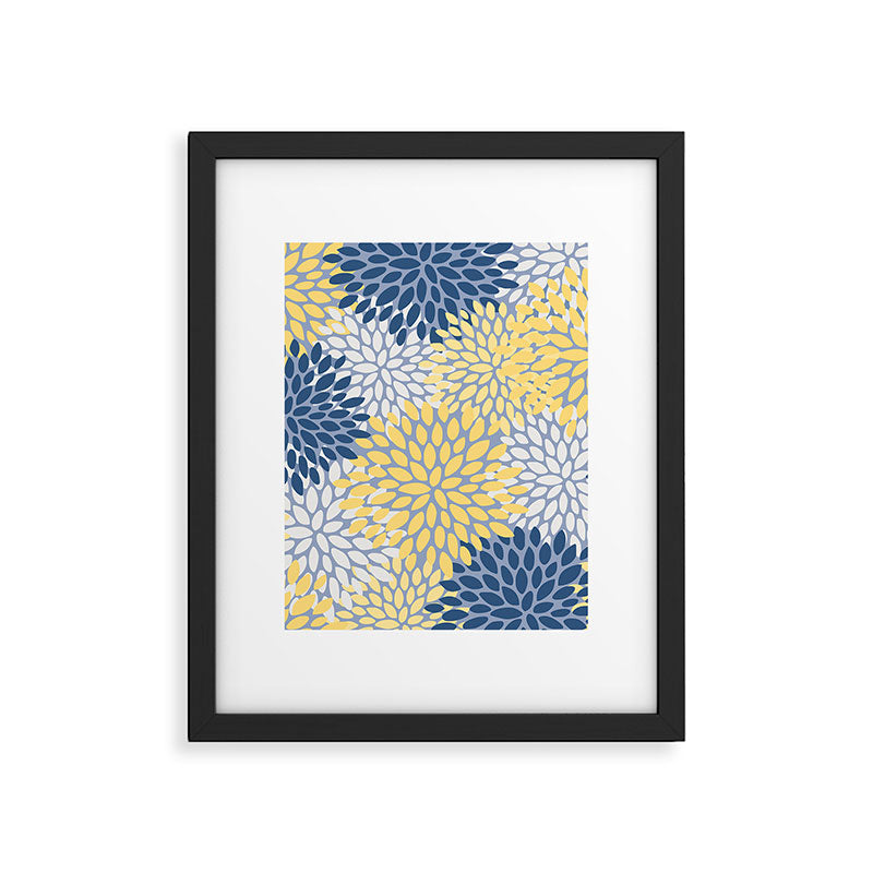 Modern Flowers Print, Yellow, White and Blue Framed Art Print Gallery Image 6