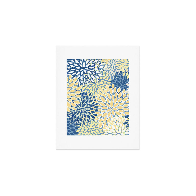 Modern, Flowers Print, Yellow, Blue and White Art Print Gallery Image 1