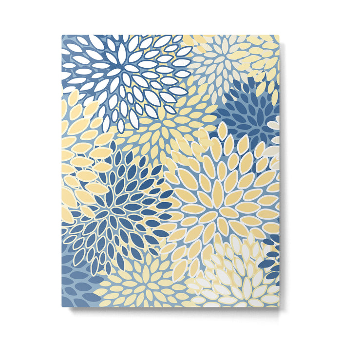 Modern, Flowers Print, Yellow, Blue and White Metal Print Gallery Image 1