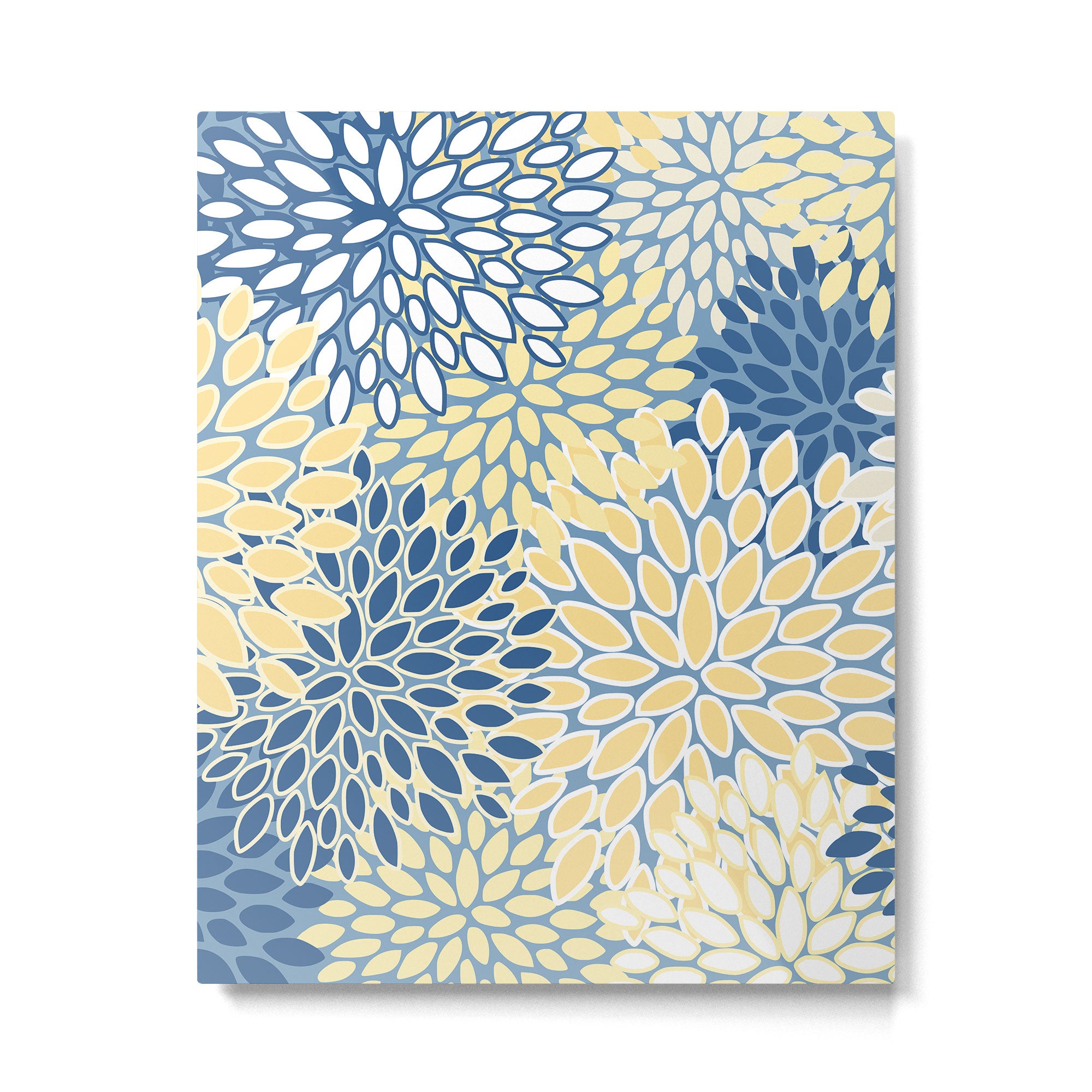 Modern, Flowers Print, Yellow, Blue and White Metal Print Gallery Image 6