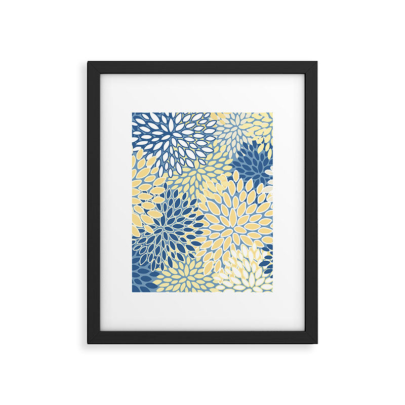 Modern, Flowers Print, Yellow, Blue and White Framed Art Print Gallery Image 6