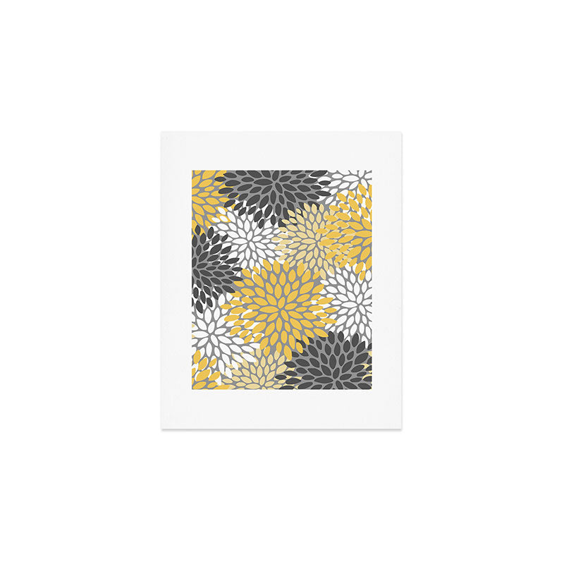 Modern Flowers Print, Yellow, White and Charcoal Grey Art Print Gallery Image 1