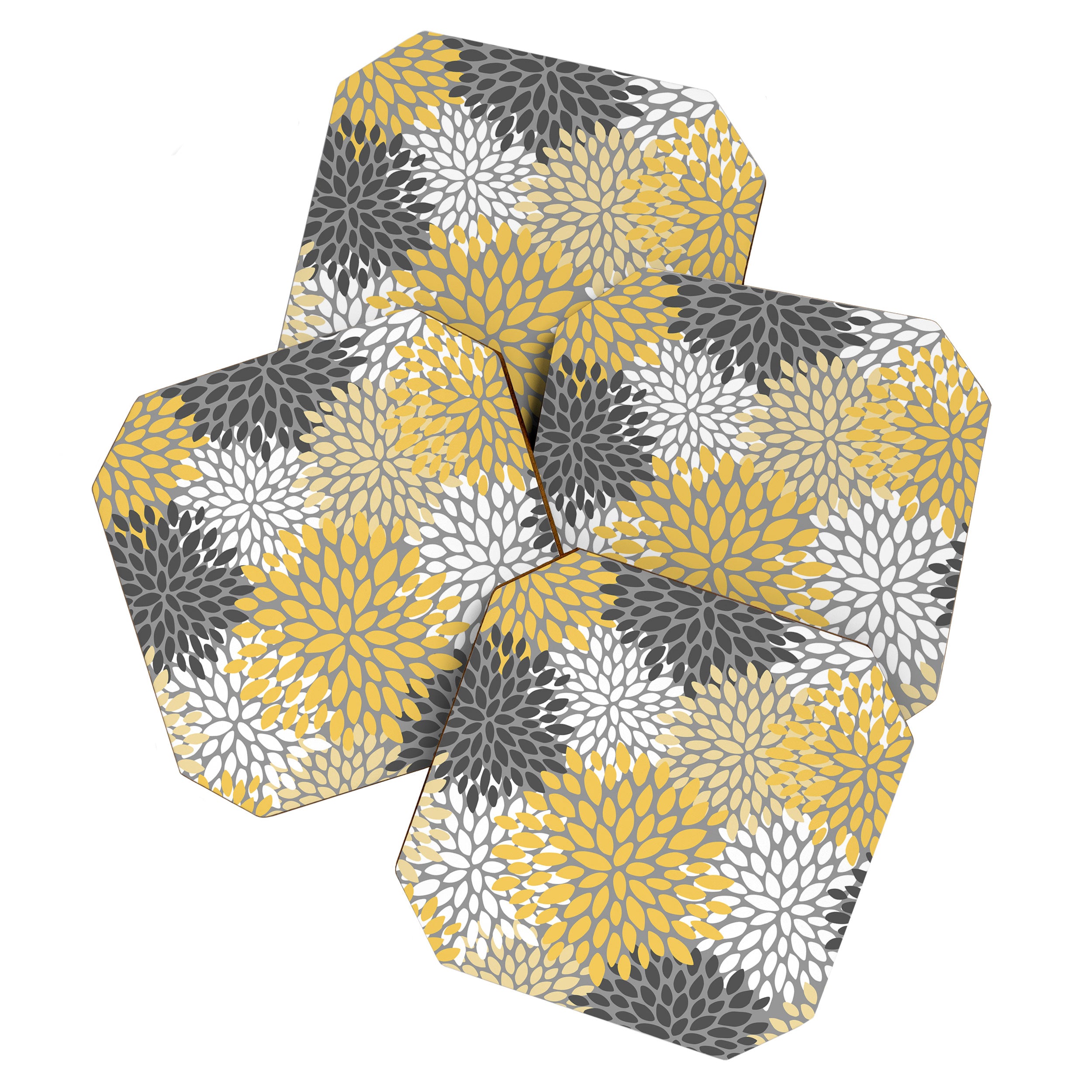 Modern Flowers Print, Yellow, White and Charcoal Grey Coaster Gallery Image 1