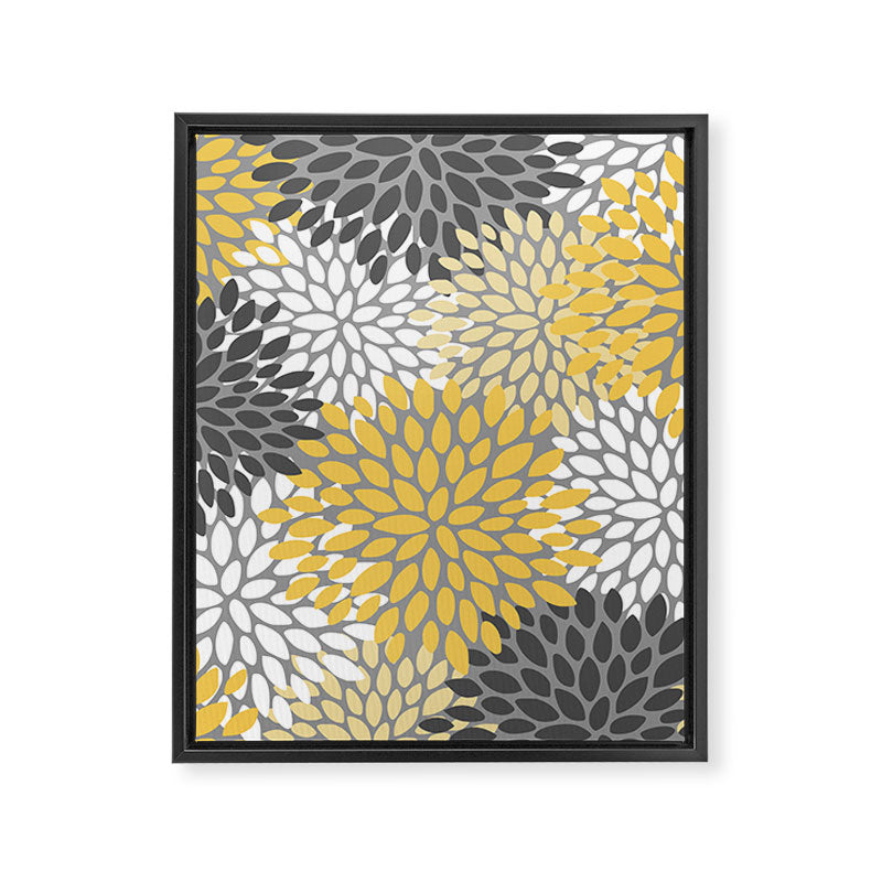 Modern Flowers Print, Yellow, White and Charcoal Grey Framed Canvas Print Gallery Image 8