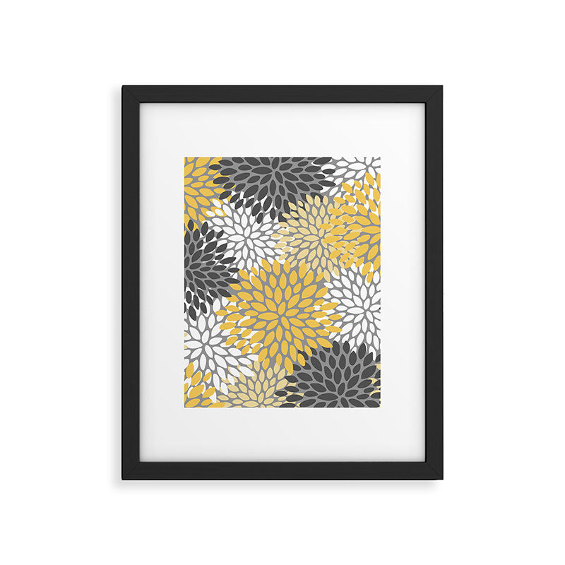 Modern Flowers Print, Yellow, White and Charcoal Grey Framed Art Print Gallery Image 6