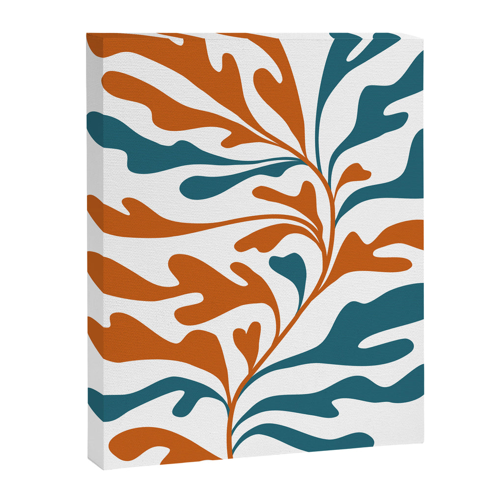 Modern Leaf Abstract Orange and Teal Canvas Print Gallery Image 8