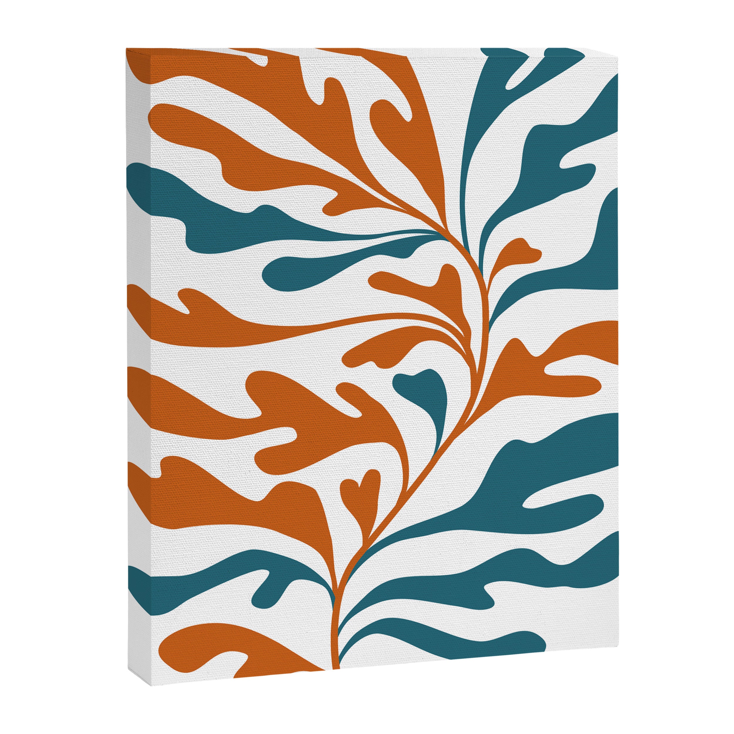 Modern Leaf Abstract Orange and Teal Canvas Print Gallery Image 8