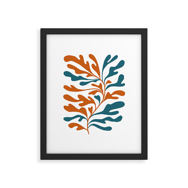 Modern Leaf Abstract Orange and Teal Framed Art Print Gallery Image 6