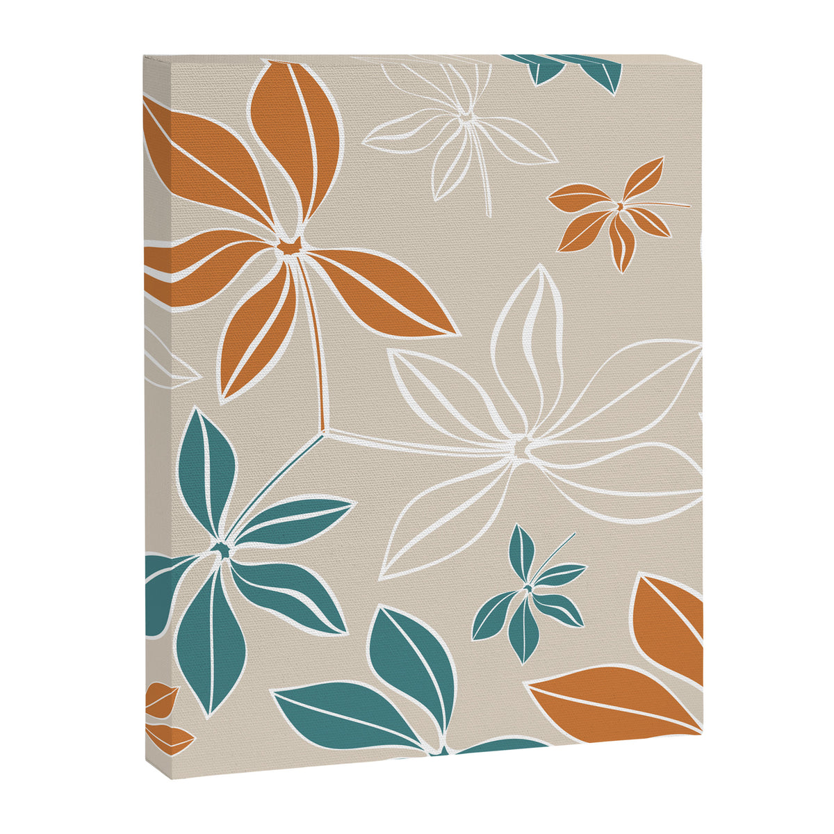 Modern, Minimal, Floral, Orange and Teal Canvas Print Gallery Image 8