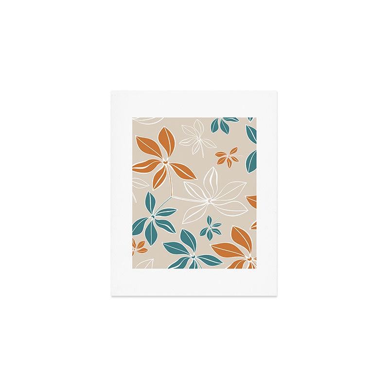 Modern, Minimal, Floral, Orange and Teal Art Print Gallery Image 1
