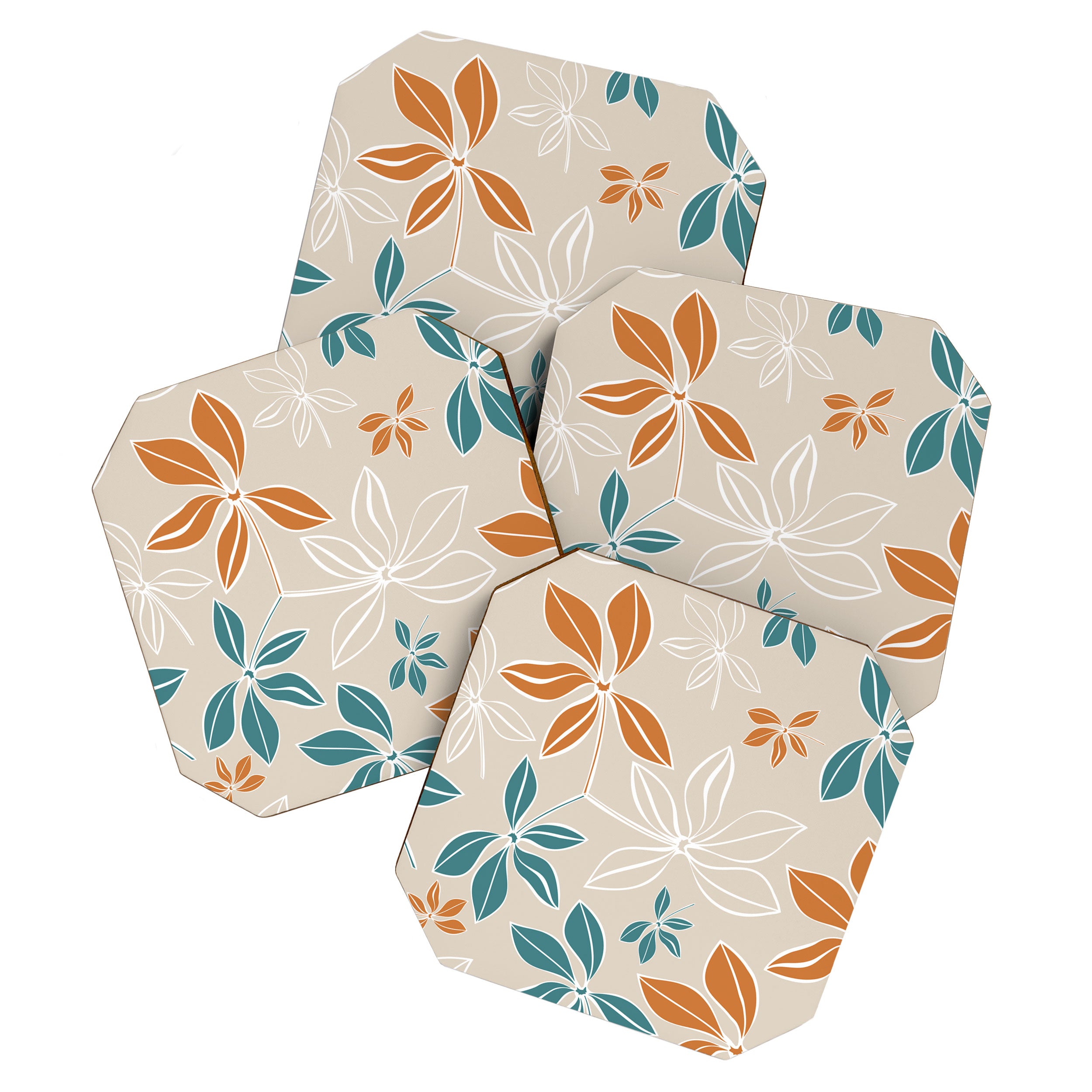 Modern, Minimal, Floral, Orange and Teal Coaster Gallery Image 1