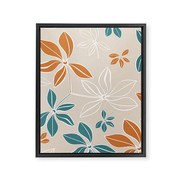 Modern, Minimal, Floral, Orange and Teal Framed Canvas Print Gallery Image 1