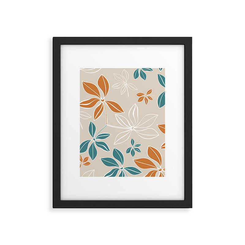 Modern, Minimal, Floral, Orange and Teal Framed Art Print Gallery Image 6