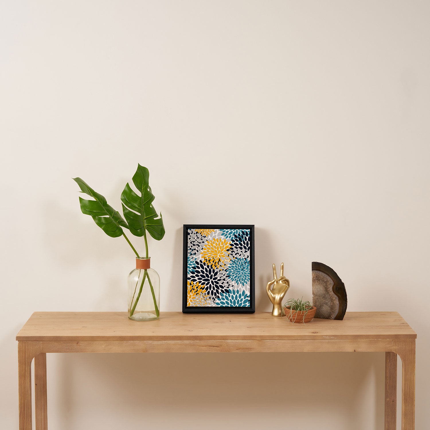 Modern Teal, Yellow and Blue Framed Canvas Print Gallery Image 4