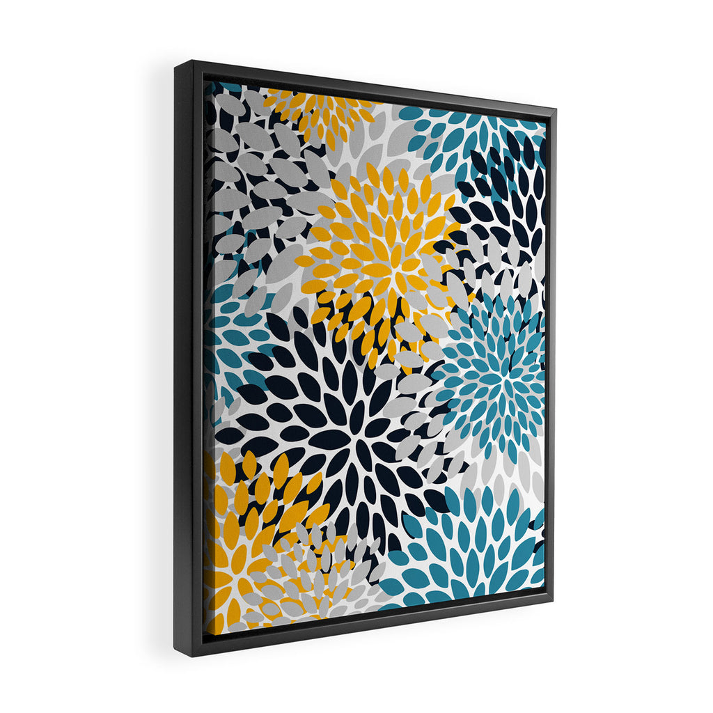 Modern Teal, Yellow and Blue Framed Canvas Print Gallery Image 2
