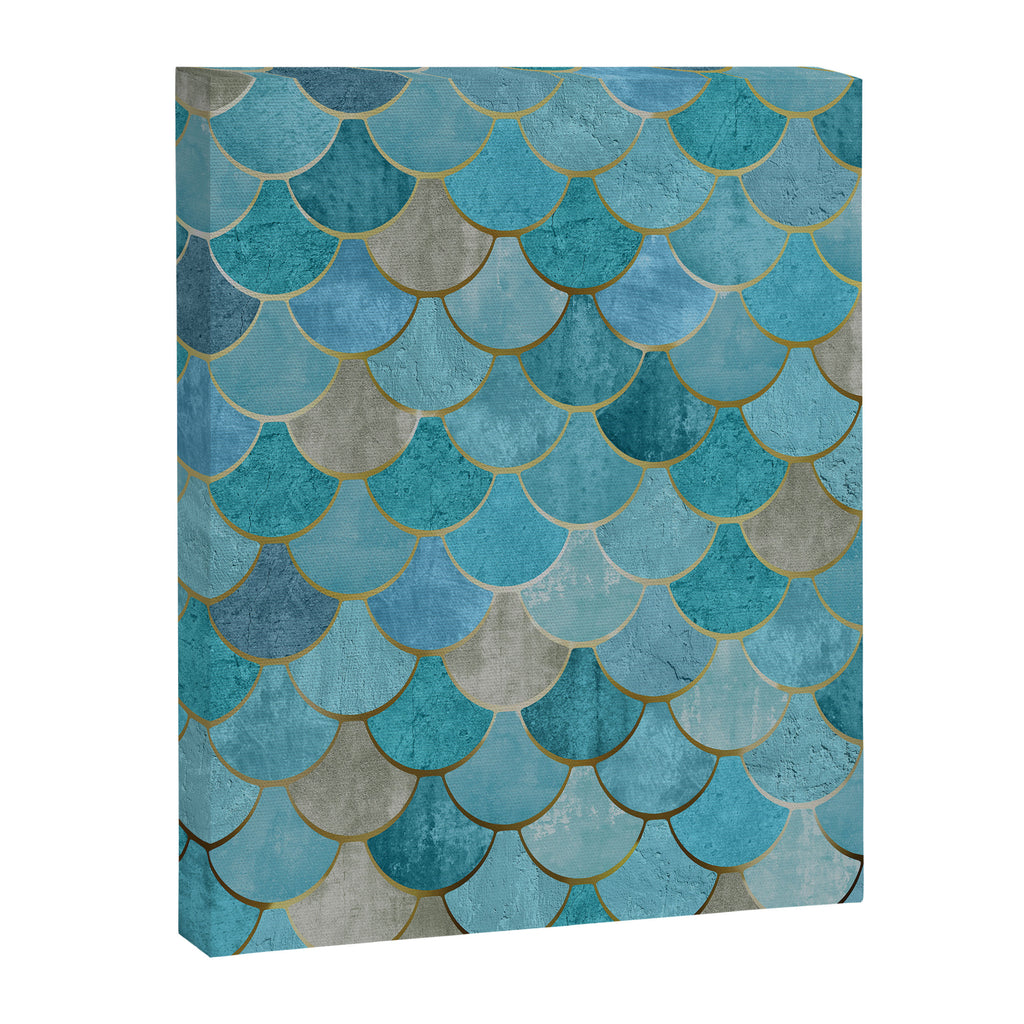 Moroccan Fish Scale Mermaid Pattern, Teal Blue and Gold Canvas Print Gallery Image 8