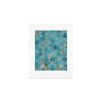 Moroccan Fish Scale Mermaid Pattern, Teal Blue and Gold Art Print Gallery Image 1