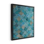 Moroccan Fish Scale Mermaid Pattern, Teal Blue and Gold Framed Canvas Print Gallery Image 2