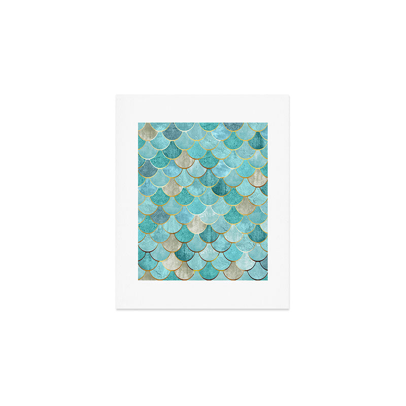 Moroccan Mermaid Fish Scale Pattern, Aqua,Teal Art Print Gallery Image 1