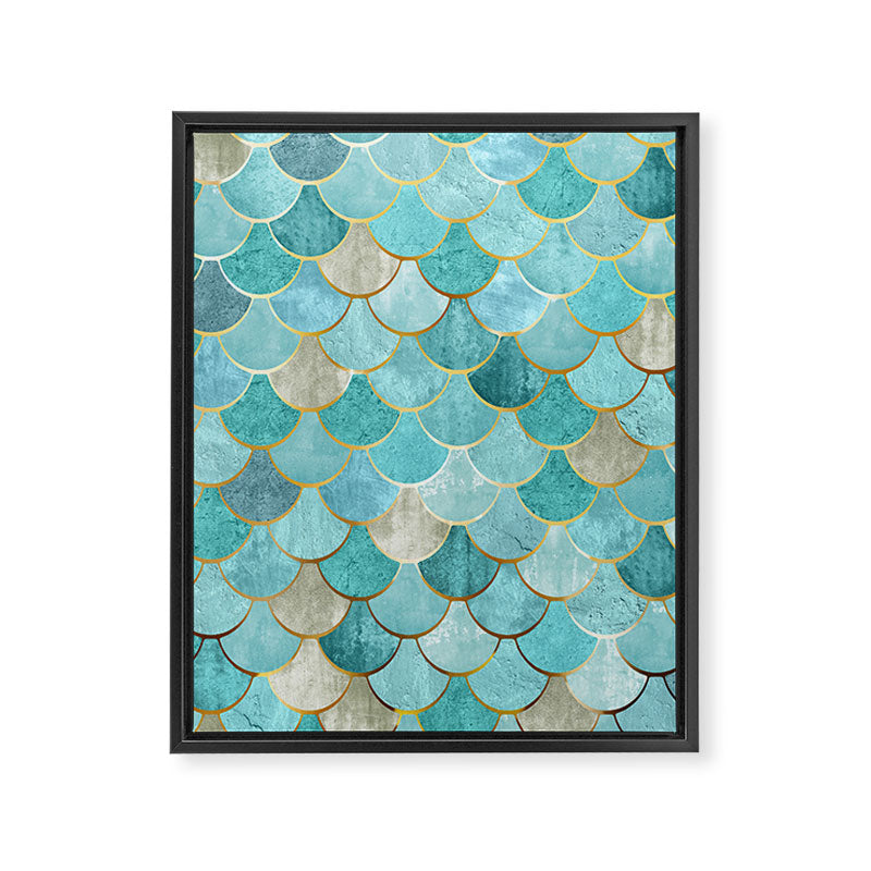 Moroccan Mermaid Fish Scale Pattern, Aqua,Teal Framed Canvas Print Gallery Image 8