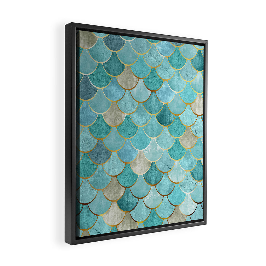 Moroccan Mermaid Fish Scale Pattern, Aqua,Teal Framed Canvas Print Gallery Image 2