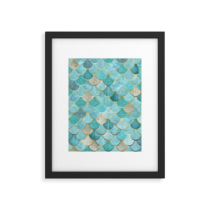 Moroccan Mermaid Fish Scale Pattern, Aqua,Teal Framed Art Print Gallery Image 4