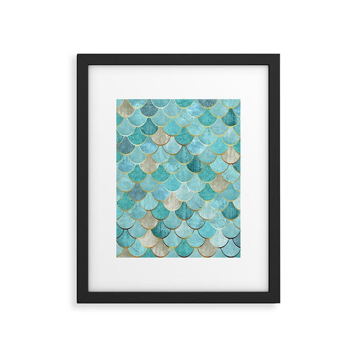 Moroccan Mermaid Fish Scale Pattern, Aqua,Teal Framed Art Print Gallery Image 1