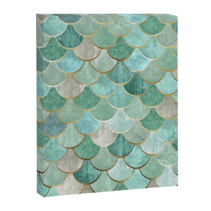 Moroccan Mermaid Fish Scale Pattern, Green and Gold Canvas Print Gallery Image 1