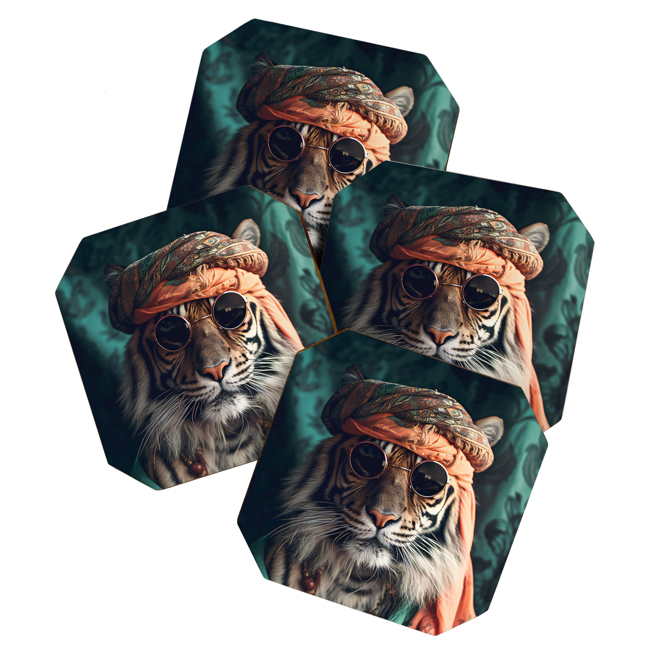 Namastig, Retro Portrait Tiger Prints Coaster Gallery Image 1