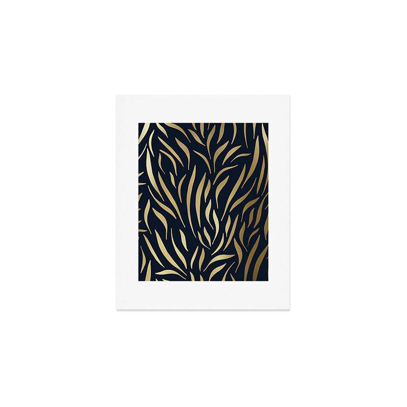 Navy and Gold Abstract Leaves Art Print Gallery Image 1