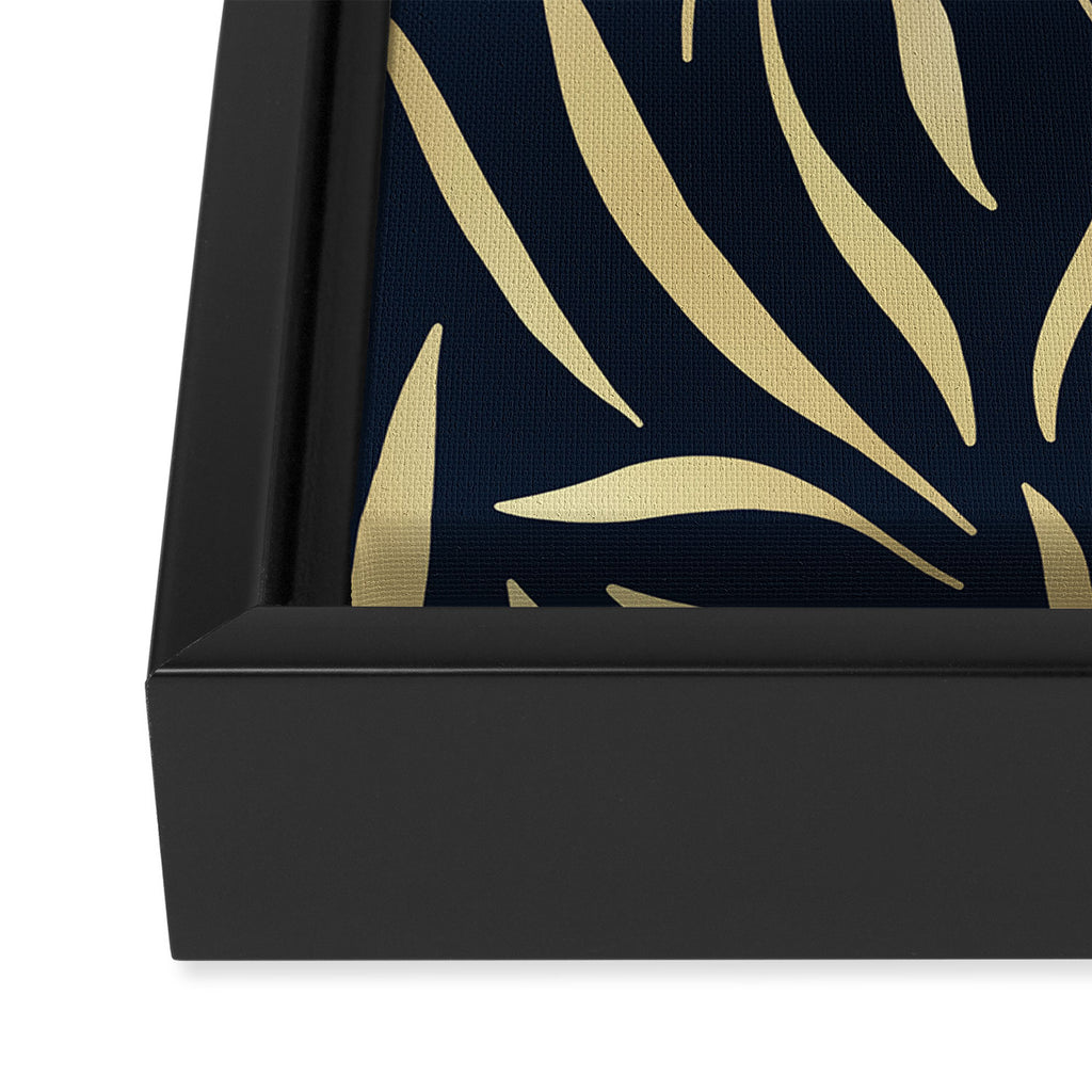 Navy and Gold Abstract Leaves Framed Canvas Print Gallery Image 3