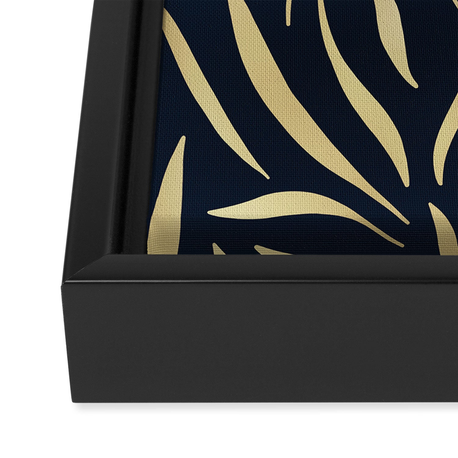Navy and Gold Abstract Leaves Framed Canvas Print Gallery Image 3
