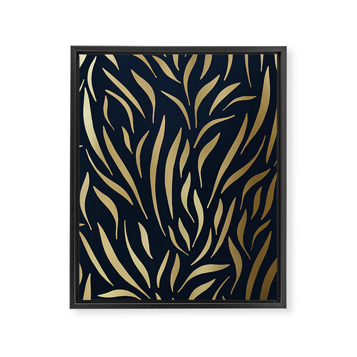 Navy and Gold Abstract Leaves Framed Canvas Print Gallery Image 1