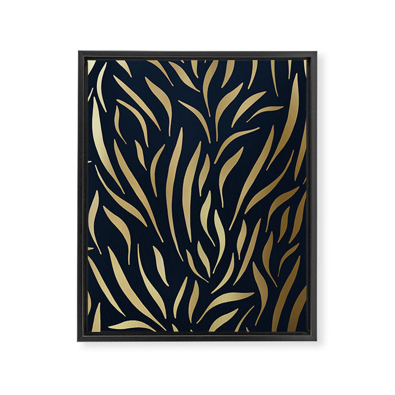 Navy and Gold Abstract Leaves Framed Canvas Print Gallery Image 8