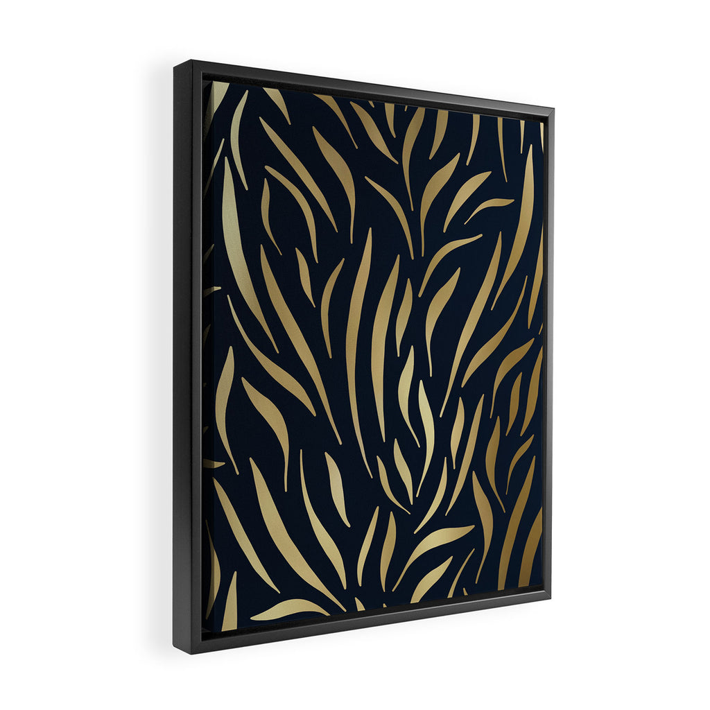 Navy and Gold Abstract Leaves Framed Canvas Print Gallery Image 2