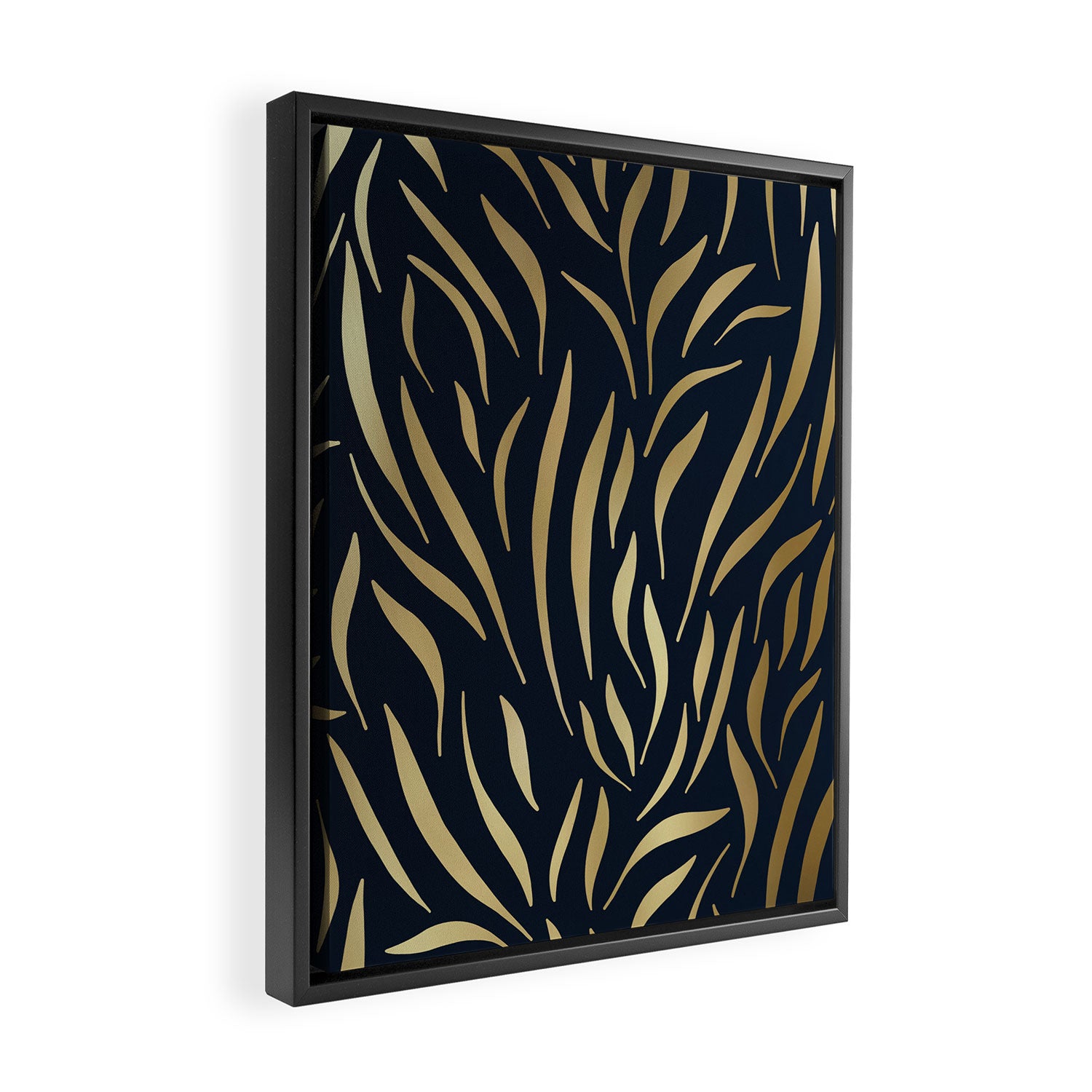 Navy and Gold Abstract Leaves Framed Canvas Print Gallery Image 2