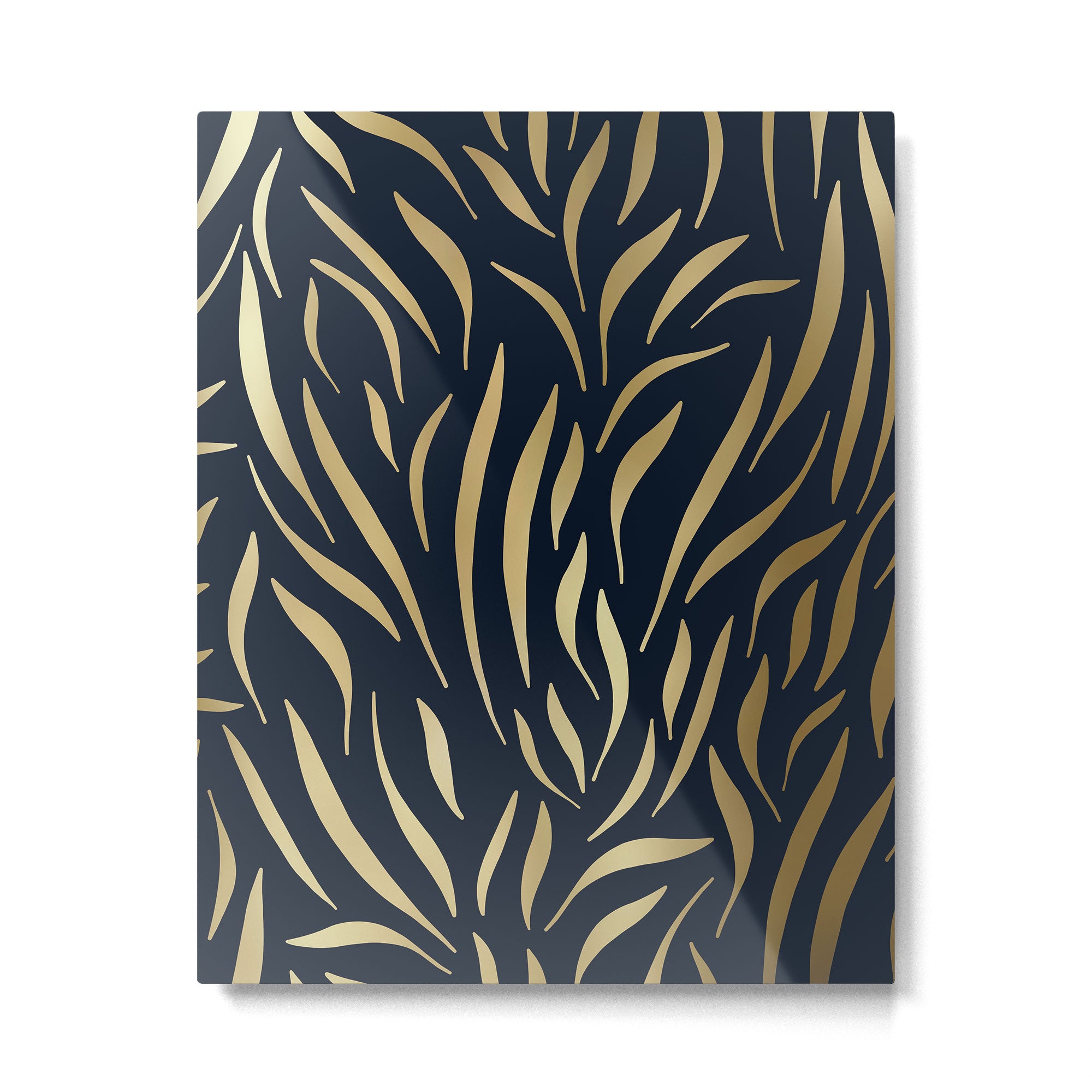 Navy and Gold Abstract Leaves Metal Print Gallery Image 6