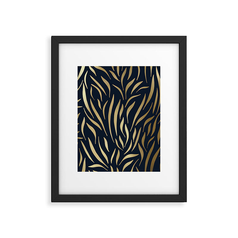 Navy and Gold Abstract Leaves Framed Art Print Gallery Image 6