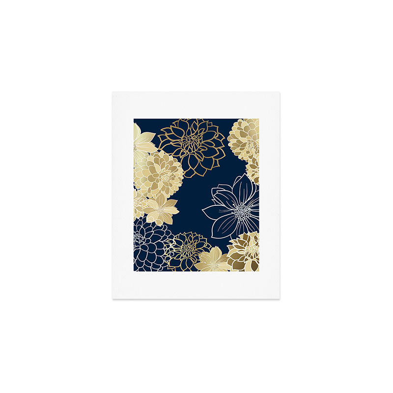 Navy, Gold and White Floral Garden Art Print Gallery Image 1
