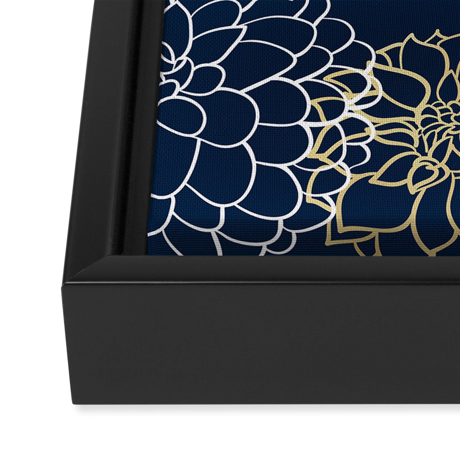 Navy, Gold and White Floral Garden Framed Canvas Print Gallery Image 3