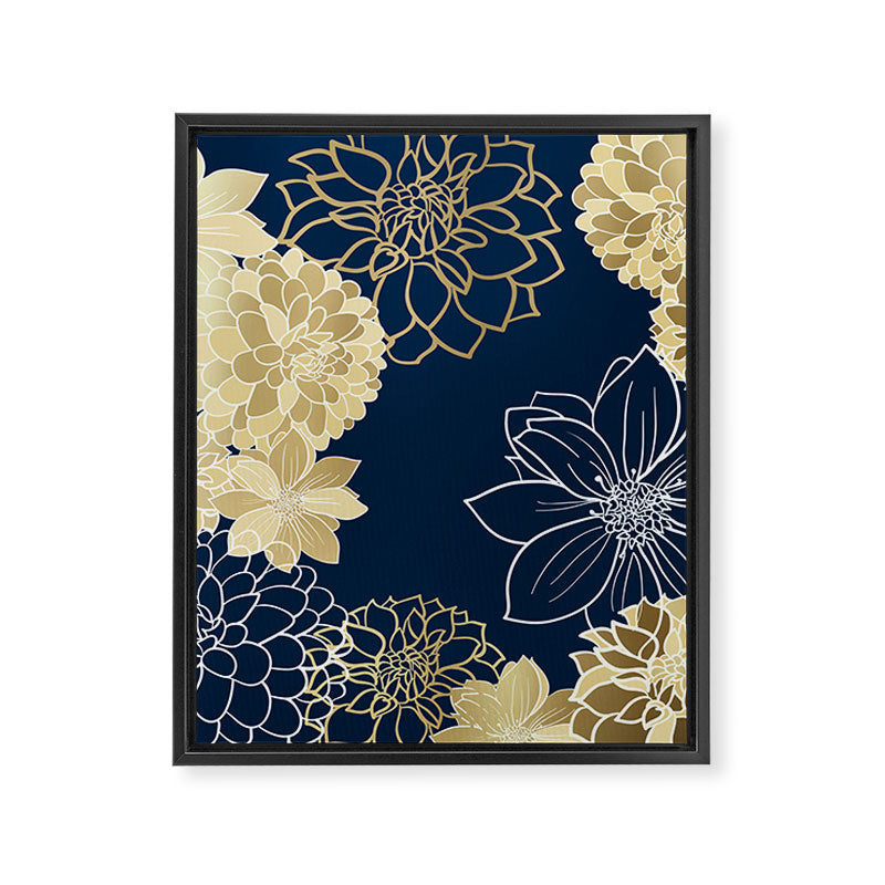 Navy, Gold and White Floral Garden Framed Canvas Print Gallery Image 8