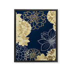 Navy, Gold and White Floral Garden Framed Canvas Print Gallery Image 8