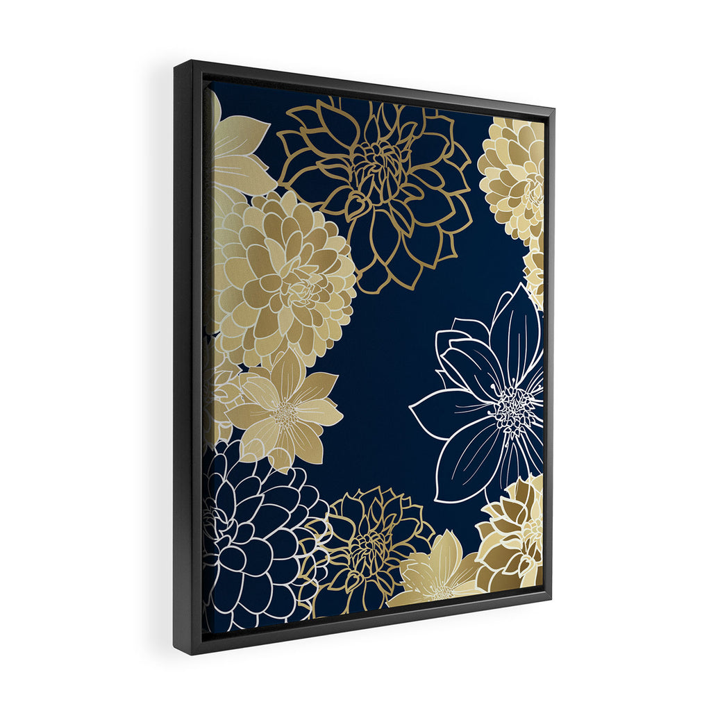 Navy, Gold and White Floral Garden Framed Canvas Print Gallery Image 2