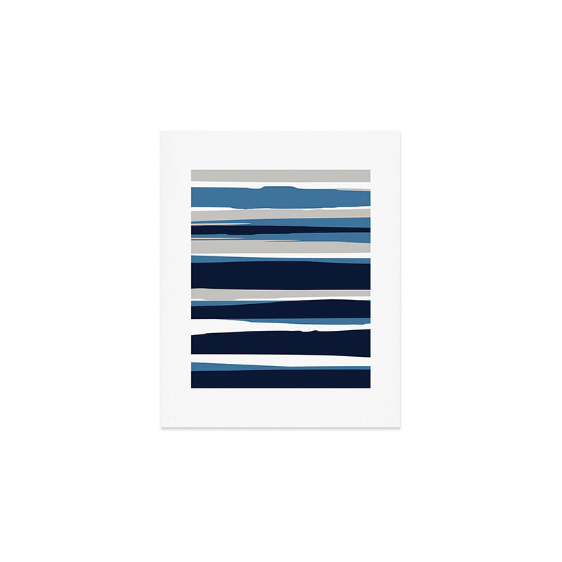 Ocean Beach Striped Landscape, Navy, Blue, Gray Art Print Gallery Image 1