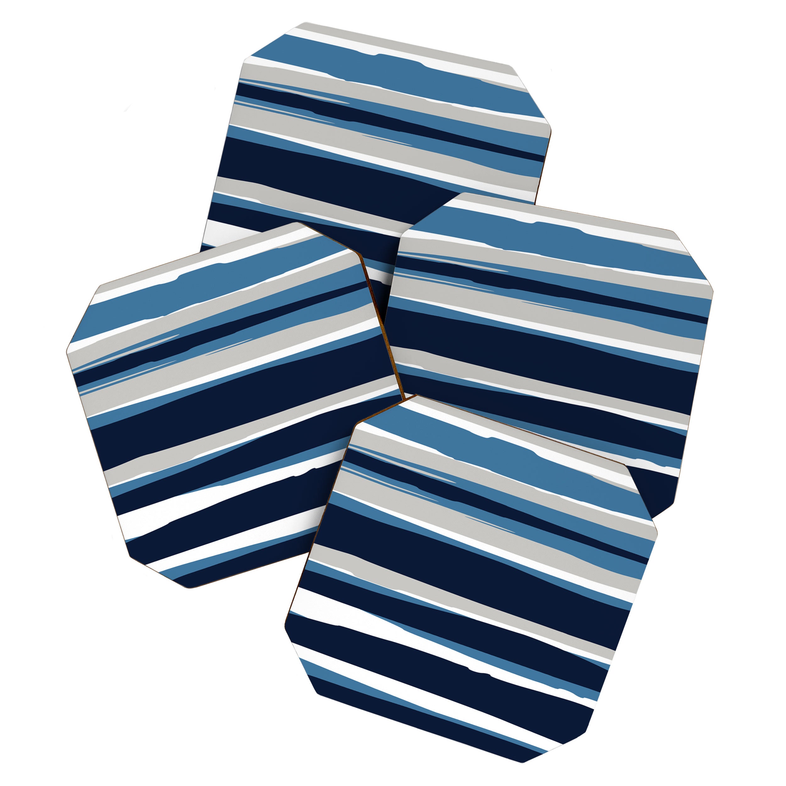 Ocean Beach Striped Landscape, Navy, Blue, Gray Coaster Gallery Image 1