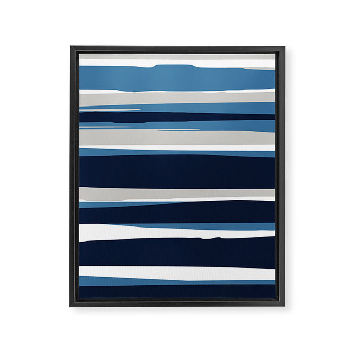 Ocean Beach Striped Landscape, Navy, Blue, Gray Framed Canvas Print Gallery Image 1