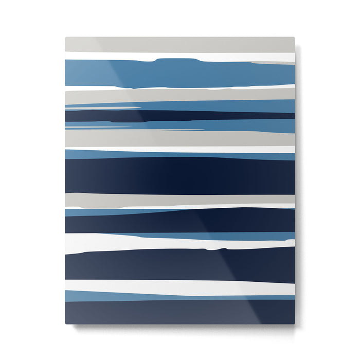 Ocean Beach Striped Landscape, Navy, Blue, Gray Metal Print Gallery Image 1